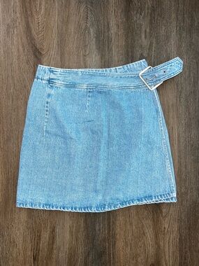 The Limited Light Blue Denim Belted Mini Skirt